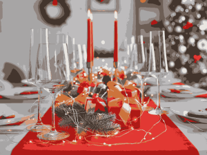Menaje navideño decorado con motivos festivos, ideal para decoraciones para Navidad